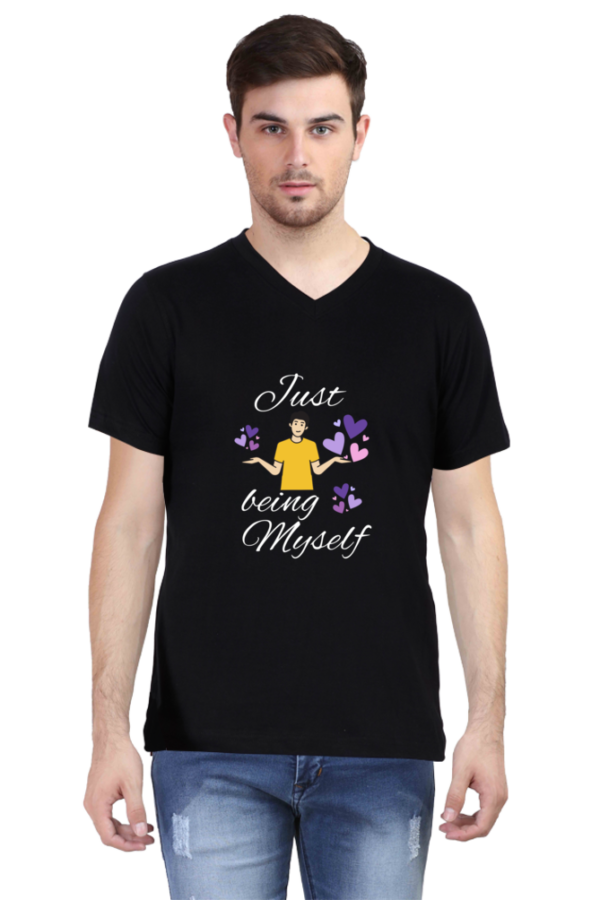 Just being myself: Men's 100% Cotton V-Neck Half Sleeve T-Shirt - Image 4