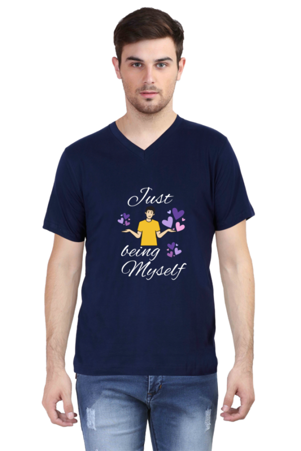 Just being myself: Men's 100% Cotton V-Neck Half Sleeve T-Shirt - Image 3