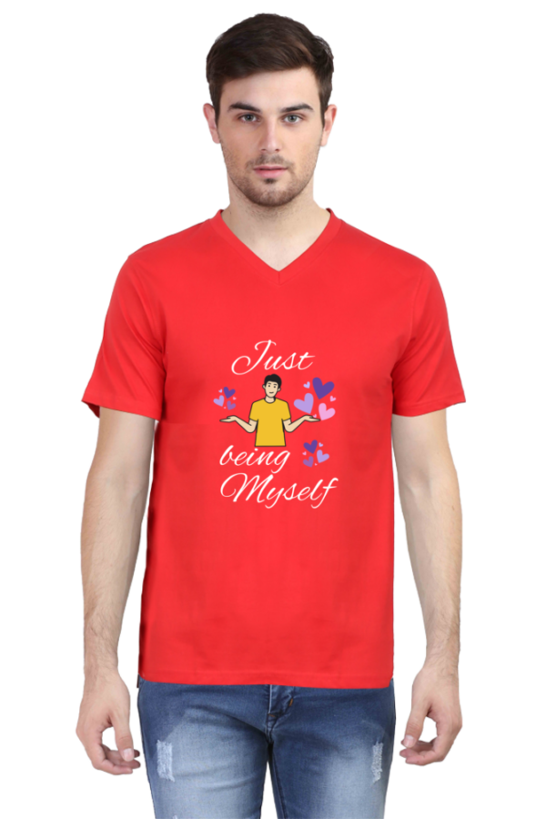 Just being myself: Men's 100% Cotton V-Neck Half Sleeve T-Shirt